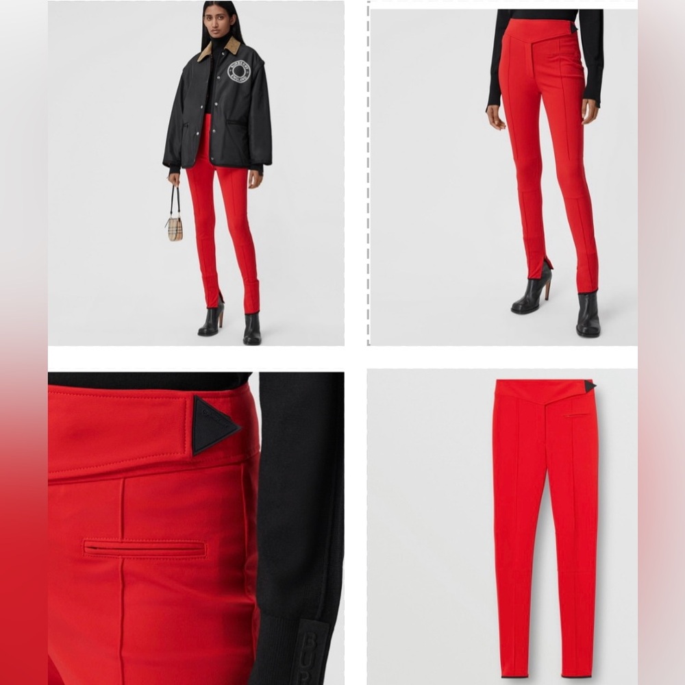 BURBERRY BRIGHT RED LEGGINGS WITH BLACK DETAILING CLOSURE & CUT OUT ZIPPERS - Picture 5 of 12